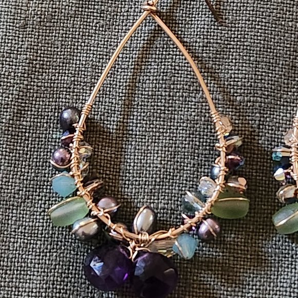 Copper Bejeweled Pierced Earrings - Picture 3 of 3